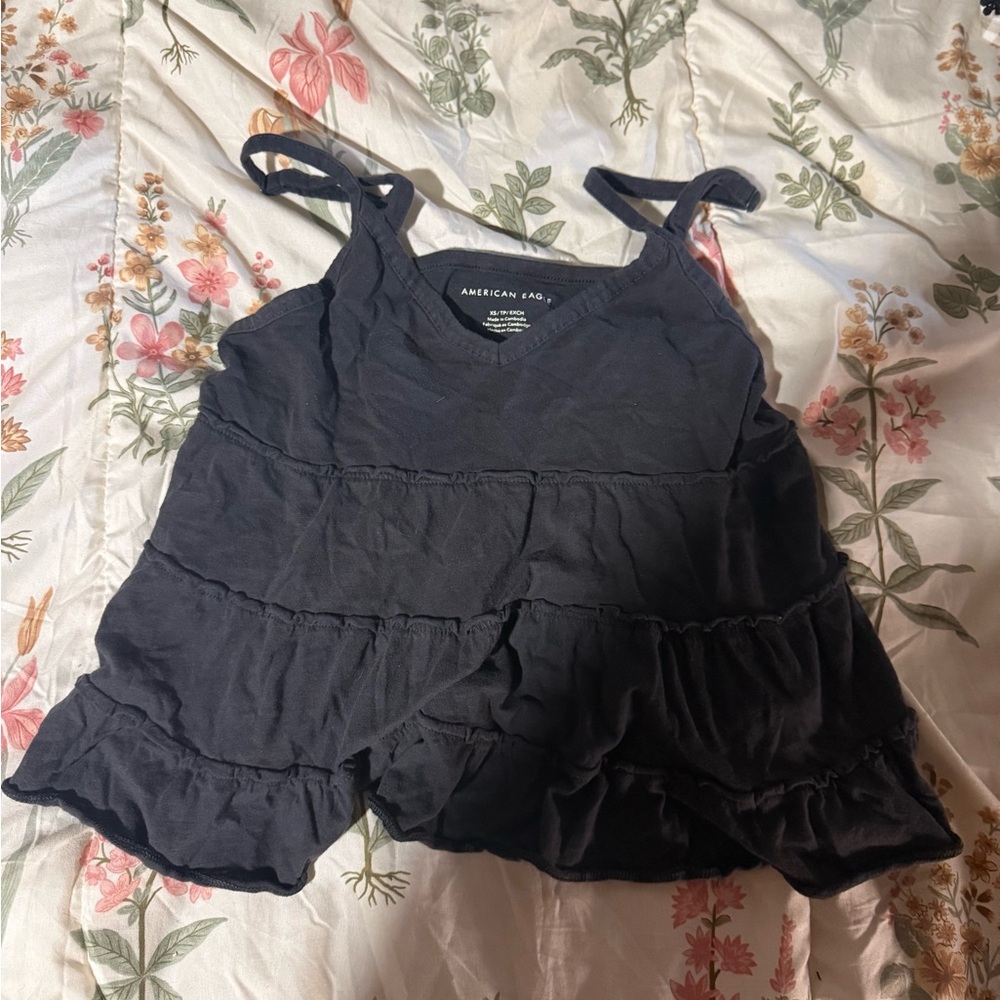 American Eagle Outfitters Black Ruffle Tank Top